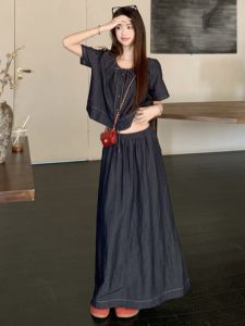 RELNLEX | Bộ Đồ Denim Phong Cách Retro Elegance Dành Cho Người Mũm Mĩm
