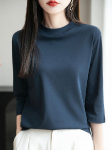 YUEXINYIRONG | Cotton Half High Neck Three Quarter Sleeve Loose T-Shirt