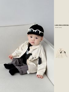 Boys Cotton Shirt Set Spring New Fashion Baby Cartoon Dog Pure Cotton Shirt Versatile Top for Infants And Toddlers