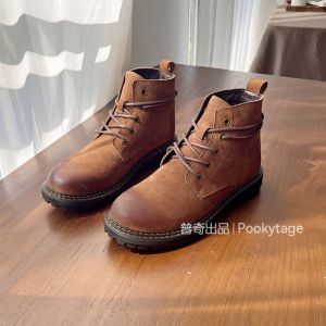 Retro American Faded Color Brushed Suede Mens mid High Top Martin Boots Motorcycle Workwear Shoes Lightweight Comfortable