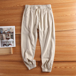 กางเกงลำลองชายผ้าลินินบางหลวมสบาย ๆ ระบายอากาศได้ดี ทรงหลวม ทรงลำลอง ทรงฤดูร้อน ทรงลำลอง ทรงลำลอง