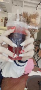 Nail box tone đỏ cherry đính đá đỏ