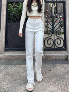 High Waist Straight Leg White Jeans Womens Spring 2025 plus Size Elastic Slimming Ankle-Length Denim Pants Casual Commute