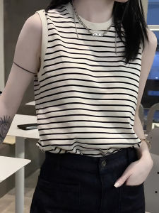 Áo Len Dệt Kim Không Tay Phong Cách Mỹ Cho Nữ Mùa Hè 2024 Áo Khoác Ngoài Thời Trang Mới Áo Lót Cổ Tròn Dáng Rộng Thường Ngày