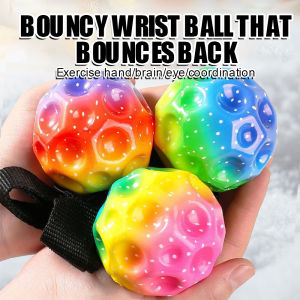 Wrist Elastic Ball with Rope Colorful Starry Sky Rebound High Bounce Return Ball Relief Stress Childrens Sports Arm Power Training Ball