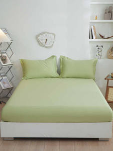 100% Cotton Dustproof Non-slip Bed Canopy Single Piece Pure Color Bed Cover Protective Mattress Cover for Double Bed