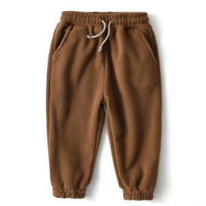 Spring Autumn Childrens Fleece Lined Pants Drawstring Trousers Sporty Long Trousers for Boys And Girls New Style Baby Clothes