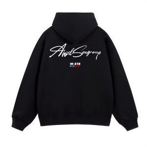 STA Flagship Store Retro Heavyweight Pure Cotton Hoodie Floral Lettering Mens Streetwear Style Long Sleeve Casual Outerwear