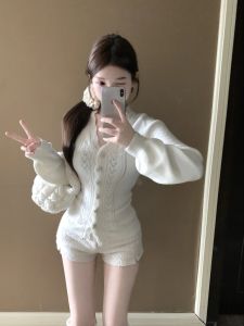 Áo Len Cardigan Cổ Tròn Dài Tay Khoét Sâu Cổ Chữ V Phong Cách Retro Đầu Thu Cho Nữ Áo Khoác Ngoài Ấm Áp Dài Vừa Phải Màu Trơn