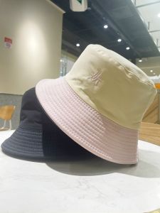 Summer Sun-Proof Bucket Hat Womens Double Letters Embroider Color Matching Casual K-style Pink Bucket Hat Sun Hat