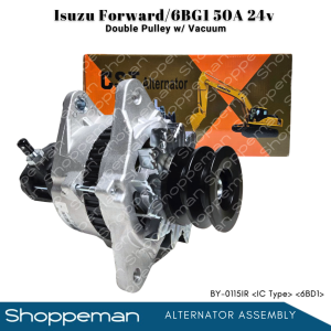 ISUZU FORWARD 6BG1 6BD1 ALTERNATOR ASSEMBLY DOUBLE PULLEY WITH VACUUM IC TYPE 50A 24V BY-0115IR