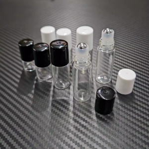 Botol Roll On Kaca Clear Bola Roller Stainless Tutup Plastik Hitam Putih - Essential Oil Parfum Travel