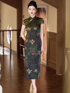 Printed Long Qipao Dress Elegant Retro Daily Wear