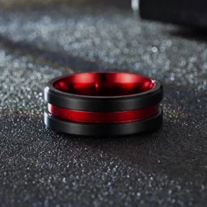 New Hot Selling Stainless Steel Autumn Men Elegant Red Black Ring For Men Jewelry Gifts Size 6-13