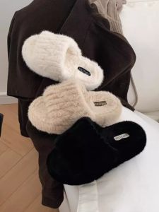 Fashionable All-Match Thick-Heeled Indoor-Outdoor Womens Slippers Anti-Slip Winter Cotton Slippers Velvet Surface Korean Style