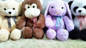 Dreamtoys96 Boneka Sit Aniimal Boneka Panda Bear Rabbit Monkey Pita Kotak-Kotak L