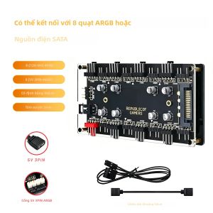 Hub Quạt 2 Trong 1 8 Cổng ARGB & PWM Với Bộ Chia Nguồn SATA Hỗ Trợ Đồng Bộ 12V 4Pin PWM Và 5V 3Pin ARGB Cho Hệ Thống Làm Mát Case PC Linh Kiện PC Acrylic