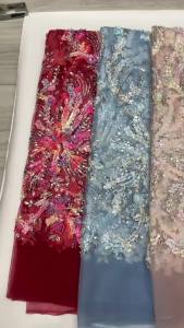 New Fashion Six Colors African Bride Lace Fabric 2026 High Quality Sequins Embroiderey Nigerian French Lace Fabric For Wedding
