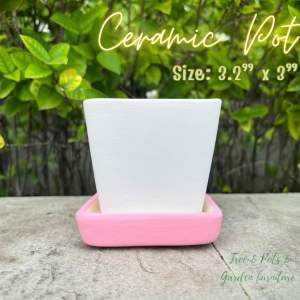 กระถางเซรามิค กระถางต้นไม้มินิมอล กระถาง 3 นิ้ว กระถางแคคตัส กระถางทรงเหลี่ยม ขนาด กว้าง 3.2 นิ้ว สูง 3 นิ้ว พร้อมจานรองกระถางสีพาสเทล