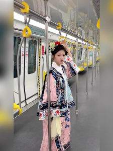 AXU | Pink Qing Dynasty Style Hanfu Dress and Vest Set