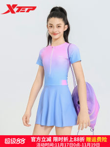 XTEP Kids One-Piece Swimsuit 2025 New Style Slimming Design Beach Holiday Fashionable Swimwear for Girls Medium to Large Size