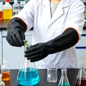 35/45/55cm Long Latex Black Gloves Heavy Duty Rubber Gloves Acid Alkali Resistant Chemical Work Safety Gloves Industry Labor Protective Glove
