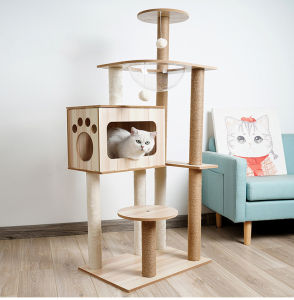 Pet  Solid Wood Cat Climbing Frame Space Capsule Nest Cat Tree Tower Pet House Scratching Post Pet Toy