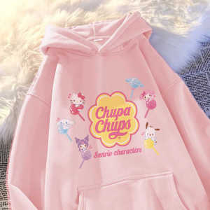 Sanrio Collaborative Childrens Hoodie Girls Fleece Lined Pure Cotton Autumn Winter Jacket Sweet Versatile Trendy Kids Clothing