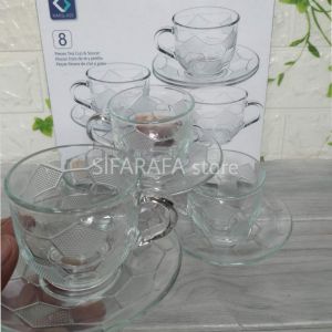8PCS GELAS TEA CUP MOTIF  KRISTAL DAN TATAKAN(1SET)