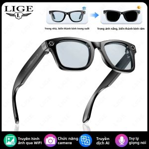 Kính Thông Minh LIGE Với Camera 800W Pixel Khử Tiếng Ồn Nhận Diện AI Dịch Thuật Chống Ánh Sáng Xanh Tương Thích Bluetooth