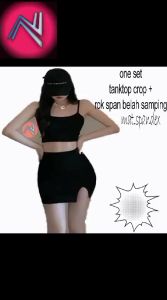 set tanktop crop dan rok span pendek belah dibagian bawah wanita korea setelan oneset