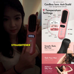 Ubersuave Cordless Ionic Anti-Scald Hair Straightener Brush | Anti-frizz Heated Comb Fast Heat Temperature Settings