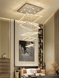 Duplex Building Living Room Chandelier Modern House Crystal Long Chandelier Creative Square LED Staircase Lights Dining Room Lighting