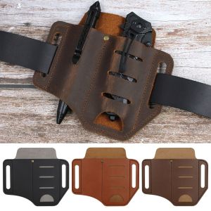 Men Multitool Leather Sheath Organizer Belt Waist Bag Tactical Outdoor Storage Tool Flashlight Knife Pocket For Woman Female