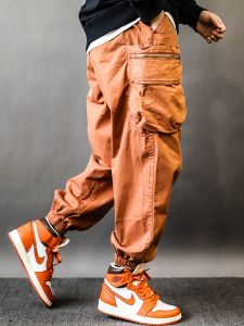 Retro American Wax Dyeing Cuffed 3D Pocket Work Pants Men Spring Autumn Loose Outdoor Casual Long Trousers Trendy Brand