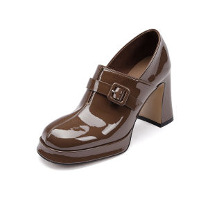 รองเท้าส้นสูง Hongkee H744D309 สำหรับผู้หญิง ฤดูใบไม้ร่วง 2024 รองเท้าส้นเดี่ยวแบบลึก ทรงปากน้ำ รองเท้าแฟชั่น รองเท้าลำลอง ส้นสูง 8 ซม. รองเท้าหนัง