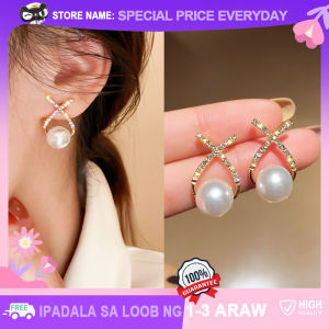 Korean Original Pearls Stud Earrings X Letter Shaped Design Hypoallergenic Temperamental Fashion Earring for Women Vintage Elegant French Jewelry Gift Accessories