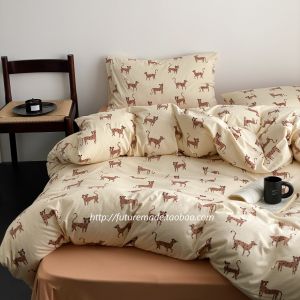 Springtime Floral Cotton Knitted Bedding Set 4pcs Retro Oil Painting Style A-Class Skin-friendly Pure Cotton Small Flowers