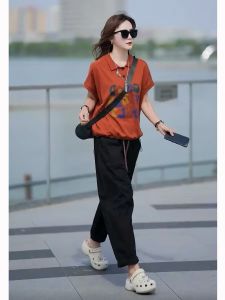 Elegant Fashion Womens Set Summer Top Pants Combo