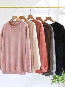 หนาขึ้น ผ้าสักหลาด ชุดนอน เสื้อท่อนบน เสื้อผ้าคอกลมแขนยาวผู้ชาย อุ่น ชุดจับคู่คู่เหมาะสําหรับ ฤดูใบไม้ร่วง ฤดูหนาว