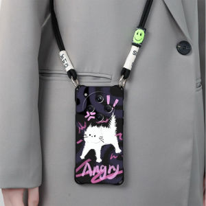 Cute Scared Cat Silicone Phone Case for OPPO Find X Series with Lanyard New Release Protective Cover Full Protection Creative Design