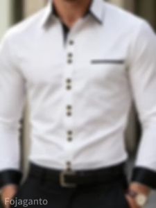 FGKKS Nam Smart Casual Chắp Vá Áo Sơ Mi Dài Tay Nhiều Màu Sắc Co Giãn Thông Minh Thường Ngày Nam Áo Sơ Mi Trắng Polyester Kinh Doanh