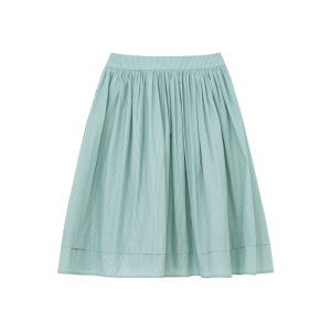 Green Striped High Waist A-line Midi Skirt