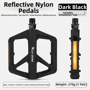 West Biking | Reflective Nylon Anti-Slip Pedals with Dual DU Bearings