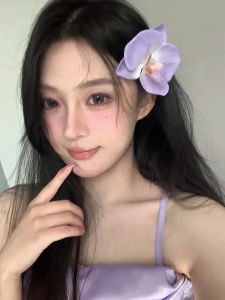 Romantic Purple Butterfly Orchid Hair Clip Womens Small Hairpin Forehead Bangs Duckbill Hair Clip Hair Accessories Headwear