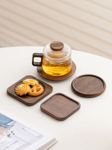 Black Walnut Wood Tea Cup Mat Real Wood Coffee Cup Heat Insulation Pad Luxury Sensation Office Wooden Water Cup Anti-Scald Mat