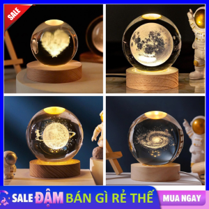 Quả Cầu Pha Lê - Đèn Ngủ 3D Pha Lê Phát Sáng Kèm Đế Gỗ Trang Trí Phòng Ngủ Giáng Sinh Làm Quà Tặng - Đèn Quả Cầu Pha Lê Phát Sáng Siêu Xinh