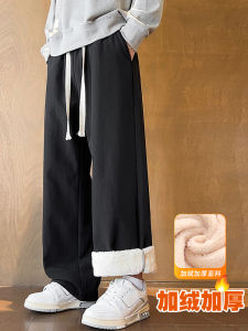 American Style Thickened Lamb Velvet Casual Pants Mens Winter New Straight Leg Windproof Sports Sweatpants Warm Leisure Trousers