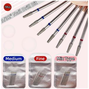 7Pcs/set Small Umbrella Diamond Nail Drill Bit Set Push Back Edge Russian-style Front-handed Nail Art Drill Manicure Nail Tools