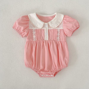 Fashion New Summer 0-24M Baby Romper Short Sleeves Cotton Baby Girl Pink Bodysuit 2-6Yrs Kids Princess Dress Sister Dress